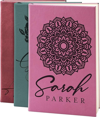 Personal Leather Journal Notebooks | 12 Design, 9 Color - Pink | Journal for Women, Men - Custom Notebook to Write in - Diary for Girls, Women - Personalized Gift Idea for Girl, Boy, Mom and Dad