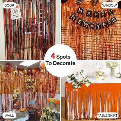 ParyWoo Orange Streamers 2pcs Tinsel Backdrop 8.2FT Metallic Orange Foil Fringe Streamer Curtains Photo Booth Backdrop for Halloween Graduation Baby Shower Bachelorette Wedding Party Decorations