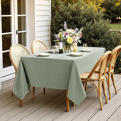 MIULEE Sage Green Linen Cottton Table Cloth Rectangle Tablecloth Waterproof Spillproof Cross-Star Textured Table Cltoth Decorative Farmhouse Style for Dining Party Weddings 52x70 Inch