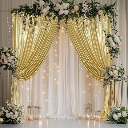 Outpain 10x10ft Gold Sequin Backdrop Curtains -Heavy Duty Gold Photography Backdrops with Non-Shedding Glitter, Wrinkle-Free Stage Drapes for Wedding/Christmas/Studio Shoots (5x10ft 2 Panels)