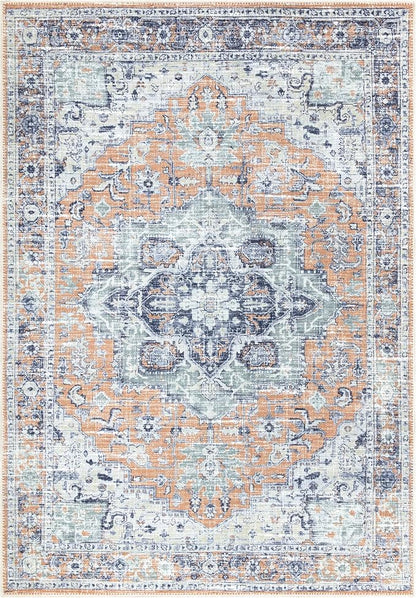 Bloom Rugs Washable Non-Slip 8' x 10' Rug - Peach/Blue Traditional Area Rug for Living Room, Bedroom, Dining Room, and Kitchen - Exact Size: 8' x 10'