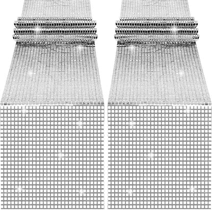 durony 2 Pack Disco Party Table Runner 11 x 108 Inch Mirror Silver Glitter Foil with Sparkle Sequin Table Runner for 70s Bachelorette Parties Disco Cowgirl Party Decorations