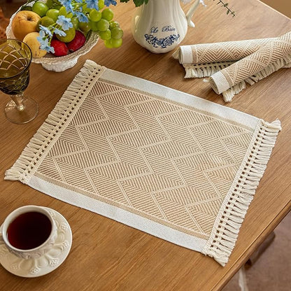Placemats Set of 4,Waterproof Placemat with Tassel Fringe,Boho Placemats for Coffee Table Western Restaurant