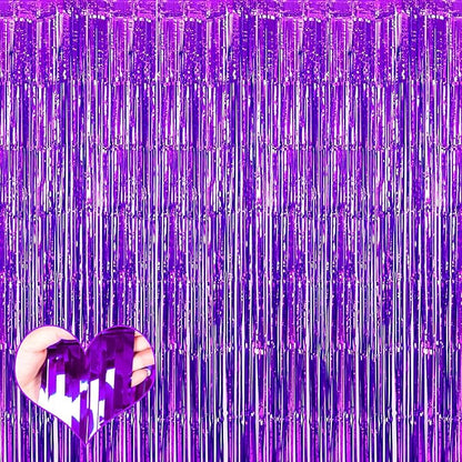 4 Pack Purple Fringe Curtain Backdrop, 3.2Ft x 6.6Ft Metallic Tinsel Foil Fringe Streamers Curtains Background for Photo Booth Birthday Wedding Baby Shower Party Thanksgiving Christmas Decorations