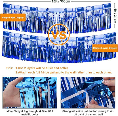 4 Pack Iridescent Float Fringe Curtains, Metallic Foil Fringe Garland Shiny Tassel Foil Parade Float Decorations for Trailer Car Graduation Homecoming Outdoor Indoor Party (Royal Blue)