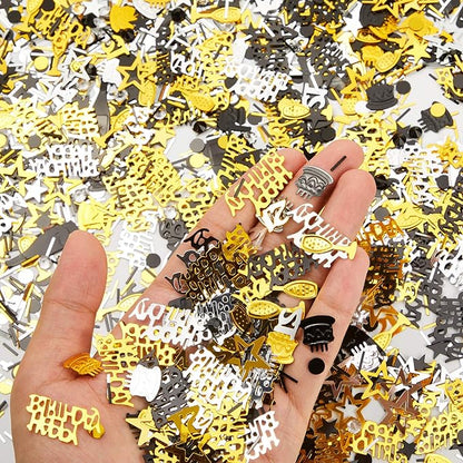 Sumind 3000 Pcs 21st Birthday Metallic Foil Confetti Table Scatter Decorations for Birthday Party DIY Arts and Crafting, Gold, Black and Silver