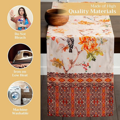 Maison d' Hermine Table Runner 100% Cotton Single Layer Table Runners 108 inches Long for Thanksgiving Christmas Decorations Home Kitchen Dining Party Wedding (Kelim - Prairie, 14.5" x 108")