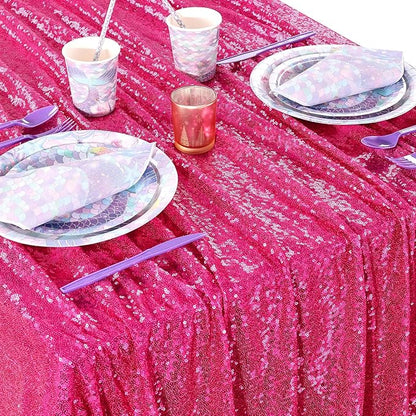 QueenDream Tablecloth Hot Pink Birthday Decorations: 90x90 Inch Sequin Tablecloth Drapes Glitter Fabric Wedding Party Table Overlay