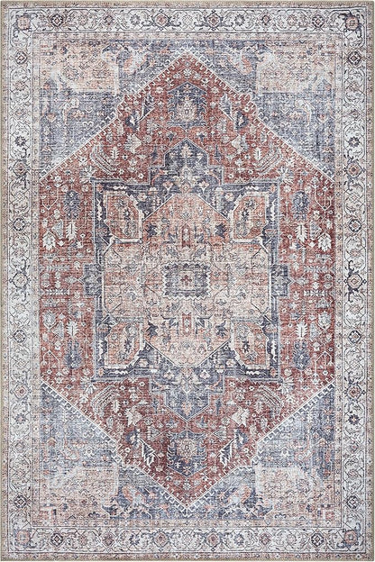 Bloom Rugs Washable Non-Slip 5' x 7' Rug - Red/Blue Traditional Medallion Area Rug for Living Room, Bedroom, Dining Room, and Kitchen - Exact Size: 5' x 7'