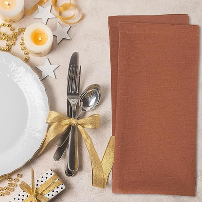 Urban Villa Fall Cloth Napkins Rust Color Dinner Napkins Set of 12 20''x20'' 100% Cotton Slub Absorbent Harvest Napkins Washable ReusableThanks Giving Dinner Napkins