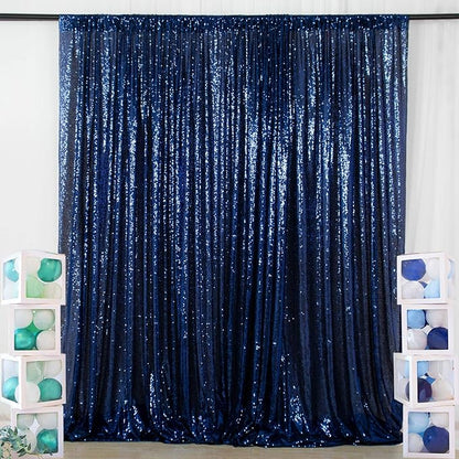 ShinyBeauty Navy Blue Backdrop 2FTx8FT Sequin Backdrops 8 Panels Photo Backgrounds Shimmer Background Sparkly Curtains 16FTx8FT for Baby Shower Party Studio Decor
