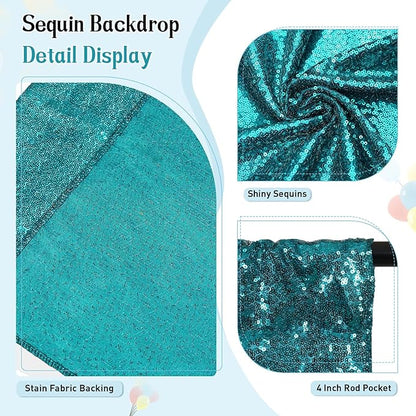 SquarePie Sequin Backdrop Curtain Not See Through Thick Glitter Background for Party 8FT x 10FT Teal