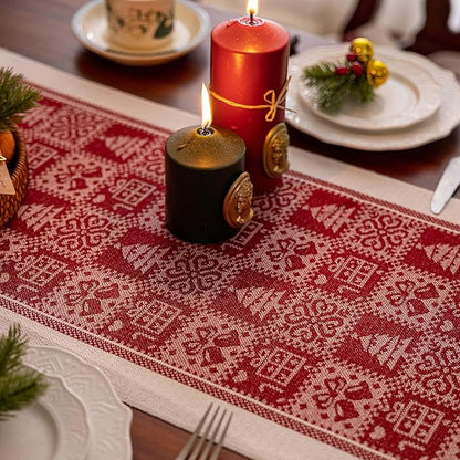 Table Runners 72 Inches,Christmas Tree Table Runner with Tassel Fringe,Gift Table Runner for Party，Coffee Table, Festival