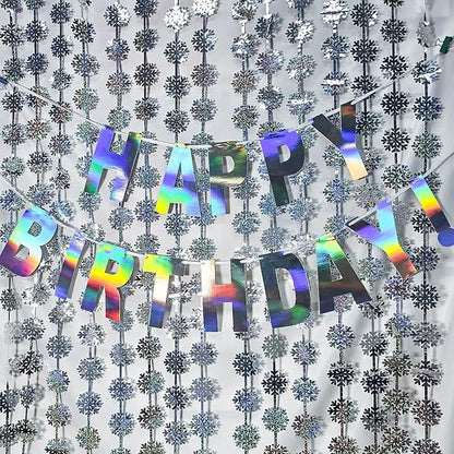 Silver Snowflake Fringe Curtain - GREATRIL Winter Onederland Streamers Backdrop with Sparkling Snowflake for Christmas Birthdays Party Decoration -3.2ft x 6.5ft - 2 Pack