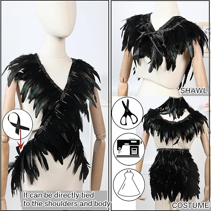 Holmgren 5-7inch Rooster Feathers Trim - 2 Yards Coffee Rooster Feather Fringe Trim for Feather Shawl Cape, Skirt, Earrings, Gloves and Weeding Party Decoration (Coffee)