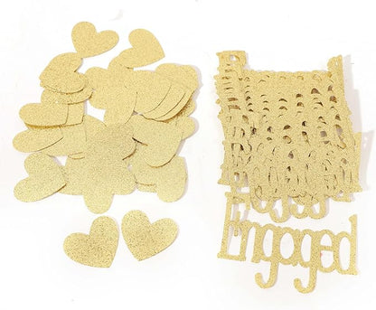 Gold Engagement Confetti With Hearts - Engagement Party Decorations, Bride To Be, Bridal Shower Decor