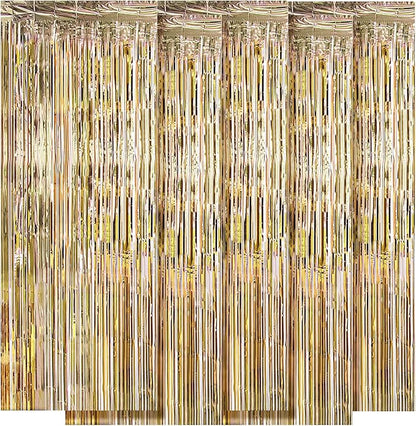 5 Pack Champagne Gold Fringe Curtains (3.2ft x 8.2ft) for Birthday, Wedding, Christmas Decoration