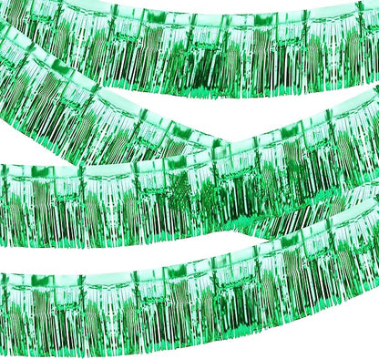 4 Pack Float Fringe Curtains, Metallic Foil Fringe Garland Shiny Tassel Foil Float Parade Float Decorations for Trailer Car Graduation Homecoming Outdoor Indoor St Patrick's Party (Green)