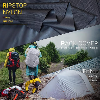 emma kites Black Ripstop Nylon PU3000 Waterproof 1.9 oz 70D Diamond Grid Tear Resistant for Tent Rainfly Rain Kilt Poncho Dry Bag Backpack Bike Cover (Selvedge Removed) Pre-Cut 3 Yard
