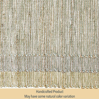 Chardin home Natural Jute Table Runner 13x48 Inch – Vintage Boho Rustic Table Decor – Handwoven Table Runner in Natural Jute and Sage Green-White – Farmhouse Dining or Console Table Accent