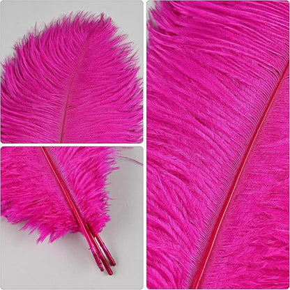 THARAHT Hot Pink Ostrich Feathers 24pcs Natural Bulk 8-10Inch 20cm-25cm for Crafts Wedding Party Centerpieces Easter Gatsbi and Home Decoration Feathers