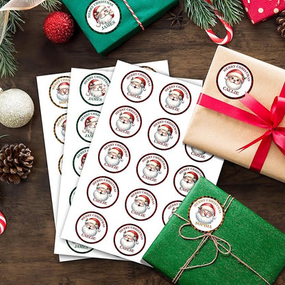 Personalized Christmas Stickers - Custom Name Waterproof Christmas Gift Tags for Gift Box Xmas Holiday Decorations Party Favors - 30 Stickers (Santa Claus)