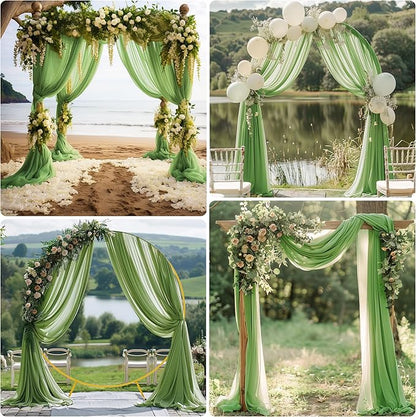 Wedding Arch Draping Fabric 2 Panels 28.7" x 20FT Sage Green Sheer Chiffon Backdrop Drapes for Wedding Ceremony Birthday Party Bridal Shower Outdoor Decoration