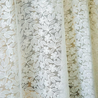 Lace Tablecloth Leaf Pattern Warp Knitting Fabric Solid White Round Table Cover for Kitchen Dining Farmhouse Wedding Party Decor Ivory, 70 Inch