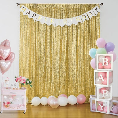 Sugargirl Gold Sequin Backdrop Curtain 2 Panels 2FTx8FT Glitter Gold Background Drapes Sparkle Photography Backdrop for Party Wedding Birthday Wall Decoration