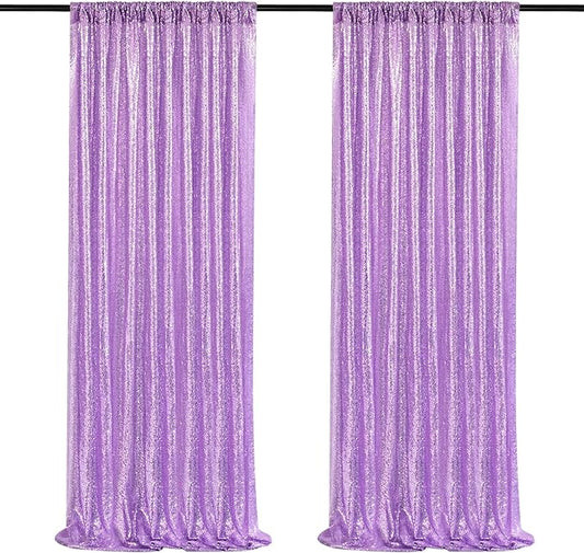 Sequin Backdrop Curtains Panels for Parties - Glitter Photo Backdrop Drapes 2 Panels 3x8FT Light Purple Curtain for Wedding Birthday Wall Decor