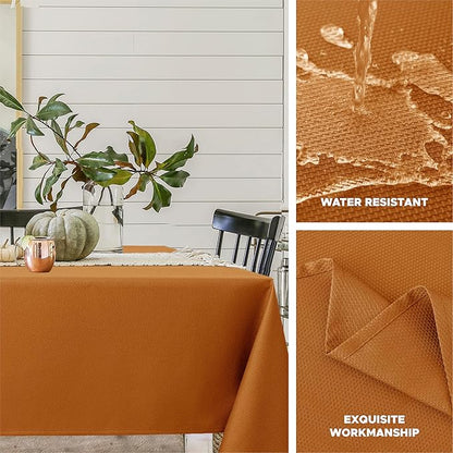 Biscaynebay Fall Tablecloth Textured Fabric Square Tablecloths 90x90 Inch, Bronze Thanksgiving Autumn Harvest Water Resistant Fabric Tablecloths for Kitchen, Dining, Wedding, Parties Machine Washable