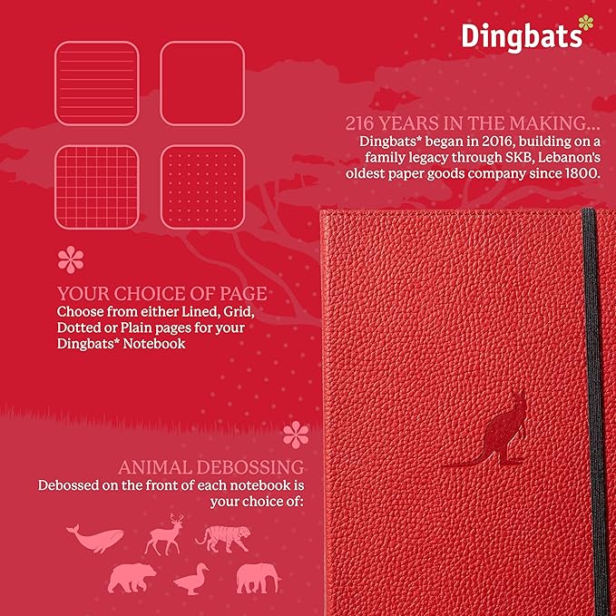 Dingbats* Wildlife Plain Journal Notebook A5 - Vegan Leather Hardcover - Ideal for Work, Travel, Writing - with Pocket, Elastic Closure & Bookmark