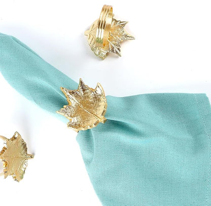 Set of 12 Gold Maple Leaf Napkin Rings - 2 Inch Lightweight Metal Napkin Holders, Elegant Table Décor for Wedding, Holiday, Thanksgiving, Christmas & Special Occasions - ALPHA Living HOME