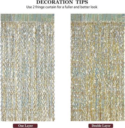 Champagne Gold Foil Fringe Backdrop - CYLMFC 3 Pack 3.3 ft x 6.6 ft Sparkle Tinsel Foil Fringe Backdrop Curtains for Birthday Anniversary Retirement Party Decorations
