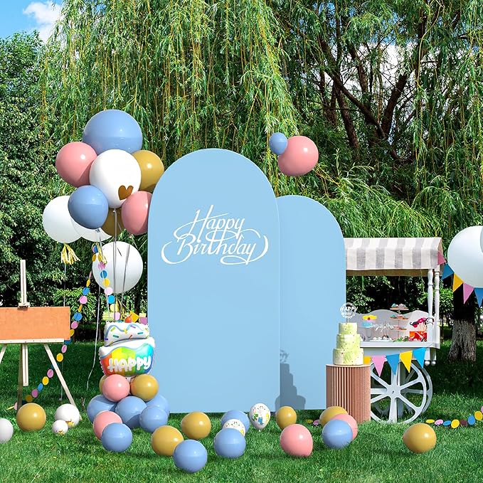 Set of 2 Arch Backdrop Cover Dusty Blue High Elastic Wrinkle-Resistant Arch Cover Spandex Fabric Thick Round Top Chiara Backdrop for Weddings Birthday Baby Shower Garden 6.6FT, 8FT