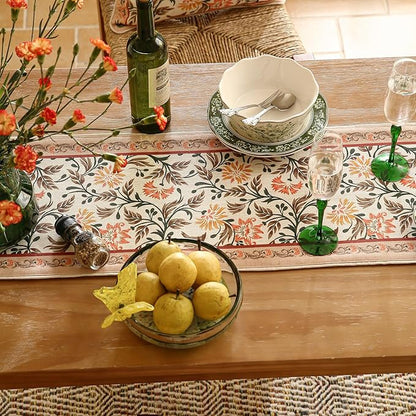 ISAENNE Designer French Elegant Linen Table Runner 87 Inches Long,Farmhouse Lily Pattern Decor Table Runners for Dining Tables,Thanksgiving,Kitchen Tables,Christmas,12"*87"-Aurora A