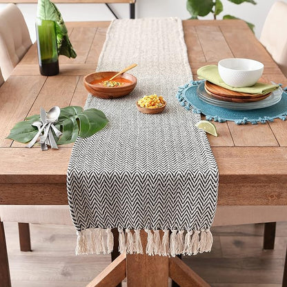 DII Woven Basic Tabletop Collection, Chevron Table Runner, 15x108, Black