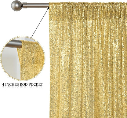 Sugargirl Gold Sequin Backdrop Curtain 2 Panels 2FTx8FT Glitter Gold Background Drapes Sparkle Photography Backdrop for Party Wedding Birthday Wall Decoration