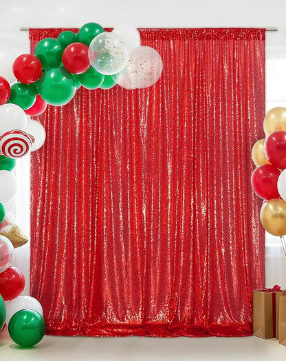 Eternal Beauty Red Sequin Backdrop, 20x10 Ft Glitter Background Curtains for Christmas Shimmer Photography Party Wedding Birthday Back Drop Decor