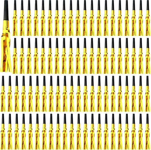 102 Pieces Glitter Gold Fringed Noise Maker Musical Blow Outs Musical Blowouts whistle Party Blow Horns for Kids Birthday Holiday New Years Party Favors Goodie Bag Stuffers Fillers