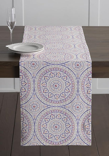 Maison d' Hermine Table Runner 100% Cotton Single Layer Table Runners 108 inches Long Decorative for Home Kitchen Dining Party Baby Shower Wedding Bridal Shower Spring Summer (Mandala, 14.50" x 108")