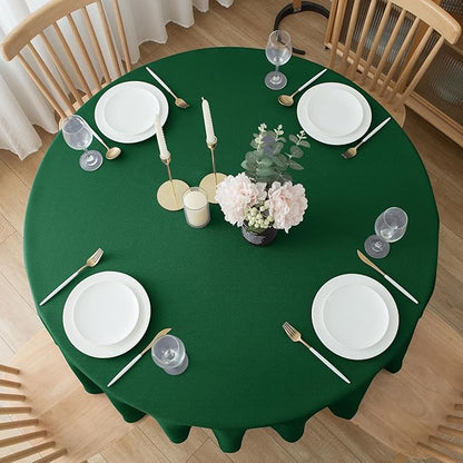 Biscaynebay Textured Fabric Round Christmas Table Cloths 108", Hunter Green Water Resistant Folding Table Covers for Dining, Kitchen, Wedding, Parties etc. Machine Washable