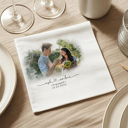 Luxury Personalized Wedding Napkins, Custom Photo Napkins with Text, Custom Engagement Cocktail Napkin, Beverage Luncheon Cocktail Paper, Napkin for Engagement Party, Bridal Shower