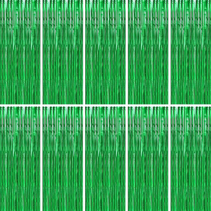 BTSD-home 10 Pack Green Foil Fringe Curtain, Metallic Photo Booth Backdrop Tinsel Door Curtains for St Patricks Day Birthday Bridal Baby Shower Bachelorette Christmas Party Decorations(8ft x 3ft)