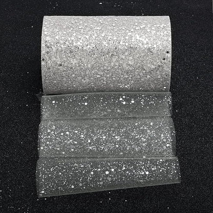 Glitter Tulle Rolls, 6” by 50 Yards (150FT) Sparkling Tulle Spool Ribbon Sequin Tulle Netting Fabric for Tutu Skirt Wedding Birthday Baby Shower (Silver)