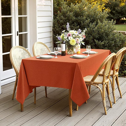 MIULEE Fall Tablecloth Burnt Orange Linen Cottton Table Cloth Rectangle Waterproof Spillproof Cross-Star Textured Decorative Farmhouse Style for Dining Party Weddings 52x70 Inch