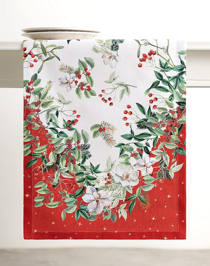 Maison d' Hermine Table Runner 100% Cotton Single Layer Table Runners 72 inches Long for Thanksgiving Christmas Decorations Home Kitchen Dining Party Wedding (Noel, 14.5" x 72")