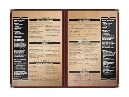 Goodsmart Restaurant Menu Covers – 25 Pack Burgundy 4-View 8.5" x 14", Side-Loading Vinyl & Plastic Menu Holders, Clear Menu Sleeves, Leather-Style Café Covers with Gold Corners