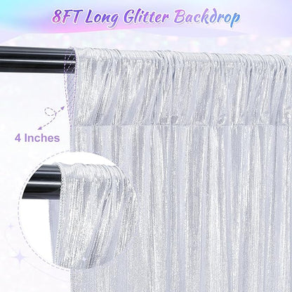 Silver Backdrop Curtains 4.8x8ft Sequin Photo Backdrop Drapes Curtains for Wedding Decorations Christmas Birthday Wrinkle Free Fabric
