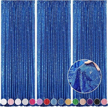 Glitter Backdrop Curtains Royal Blue Sequin Background 3 Packs 2FT x 8FT Sequin Fabric Baby Shower Birthday Party Decorations